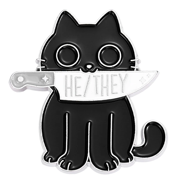 Knife Cat Pronoun Pins