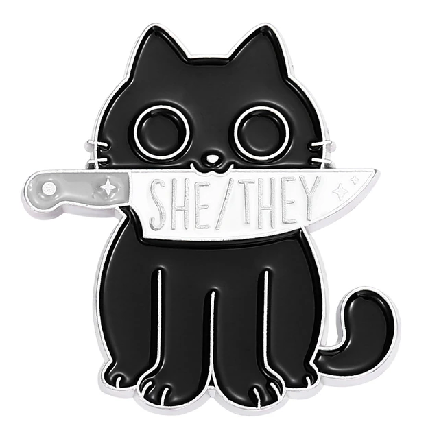 Knife Cat Pronoun Pins