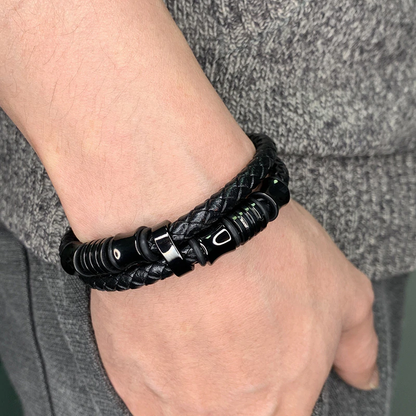Genuine Leather Braided Double Layer Bracelet (Black or Silver)