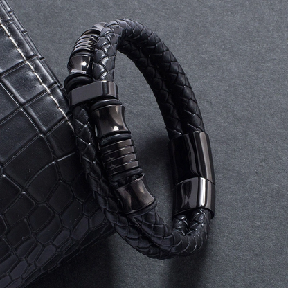 Genuine Leather Braided Double Layer Bracelet (Black or Silver)