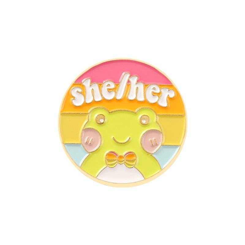 Friendly Frogs Pronoun Pins