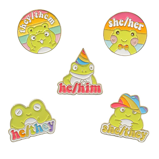 Friendly Frogs Pronoun Pins