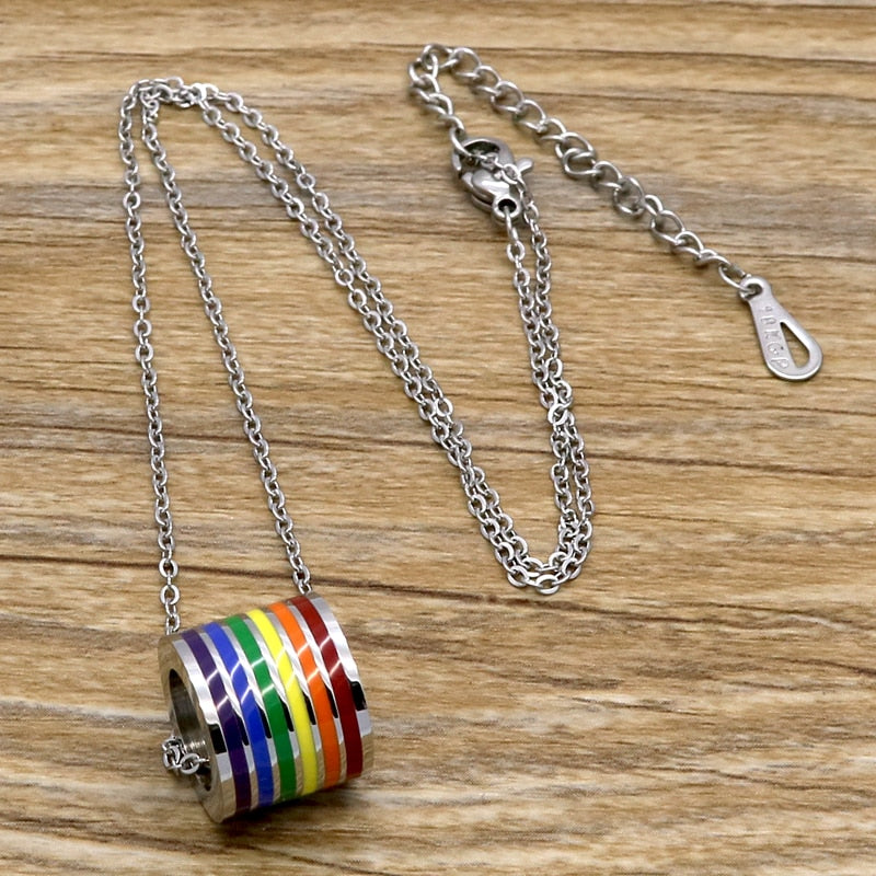 Rainbow Barrel Necklace (Silver)
